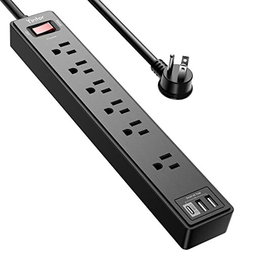 6Ft Power Strip Surge Protector - Yintar Extension Cord with 6 AC Outlets and 3 USB Ports for Home, Office, Dorm Essentials, 1680 Joules, ETL Listed, (Black) - 1