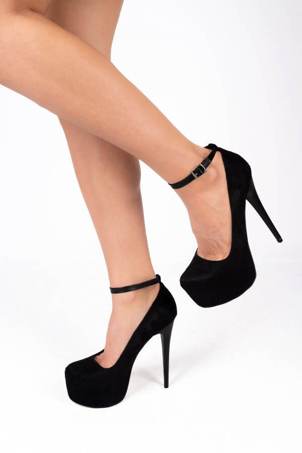 7-9150 16cm Thin Heel Black Suede Bridal & Evening Shoes - 1