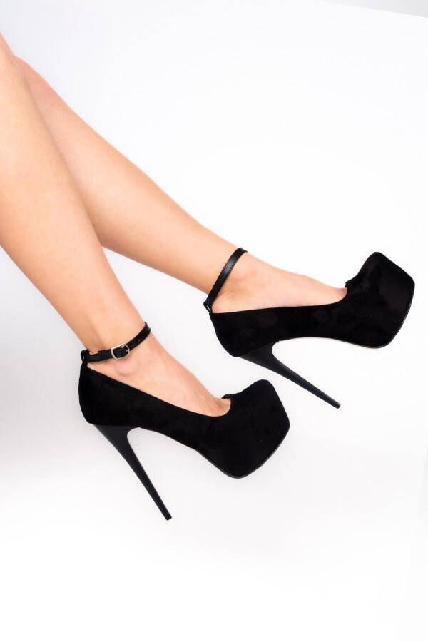 7-9150 16cm Thin Heel Black Suede Bridal & Evening Shoes - 2