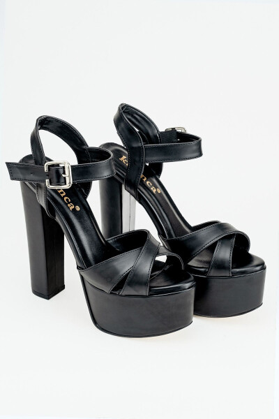 7-9600 16cm Platform Black Leather Shoes - 3