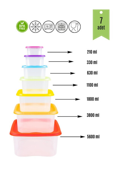 7-часовой набор контейнеров для хранения продуктов Rainbow Square, подходящий для морозильной камеры и микроволновой печи - 2