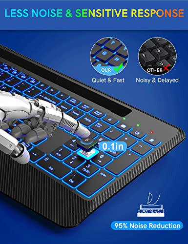 7 Renkli Arka Aydınlatmalı, Bilek Desteği, Telefon Tutucu, Şarj Edilebilir Ergonomik Bilgisayar Klavyesi Sessiz Tuşlarla, Tam Boy Lighted Klavye Windows, MacBook, PC, Laptop için (Siyah) - 6