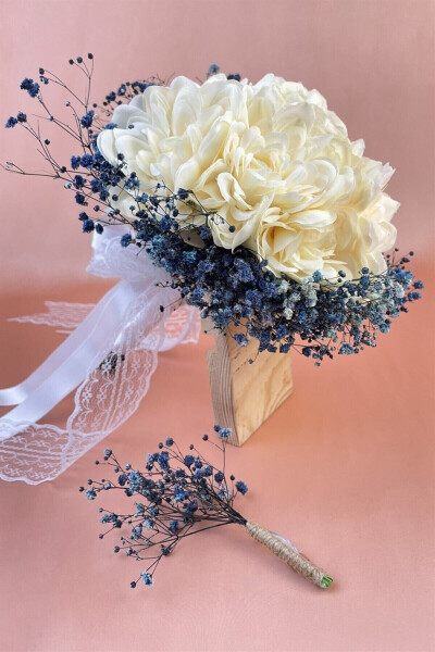 7 Star Bridal Bouquet with Blue Satin Ribbon - 17