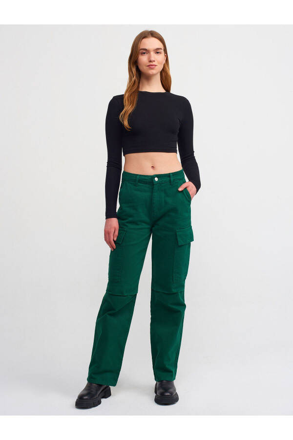 70828 Cargo Pocket Patchwork Denim Pants - Green - 1