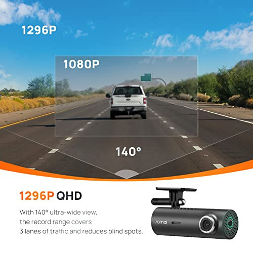 70mai Dash Cam M300, 1296P QHD, Arabalar İçin Dahili WiFi Akıllı Gösterge Kamerası, 140° Geniş Açı FOV, WDR, Gece Görüşü, iOS/Android Mobil Uygulama - 3