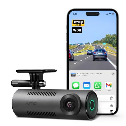 70mai Dash Cam M300, 1296P QHD, Arabalar İçin Dahili WiFi Akıllı Gösterge Kamerası, 140° Geniş Açı FOV, WDR, Gece Görüşü, iOS/Android Mobil Uygulama - 1