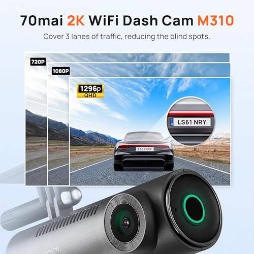 70mai Dash Cam M300, 1296P QHD, Avtomobillar uchun o'rnatilgan WiFi Smart Dash Camera, 140° Keng burchakli FOV, WDR, Kechasi ko'rish, iOS/Android mobil ilovasi - 2