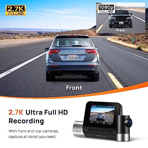 70mai True 2.7K 1944P Ultra Full HD Dash Cam A500S, Передняя и задняя, Встроенный WiFi GPS Smart Dash Camera для автомобилей, ADAS, Sony IMX335, 2'' IPS LCD экран, WDR, Ночное видение - 2