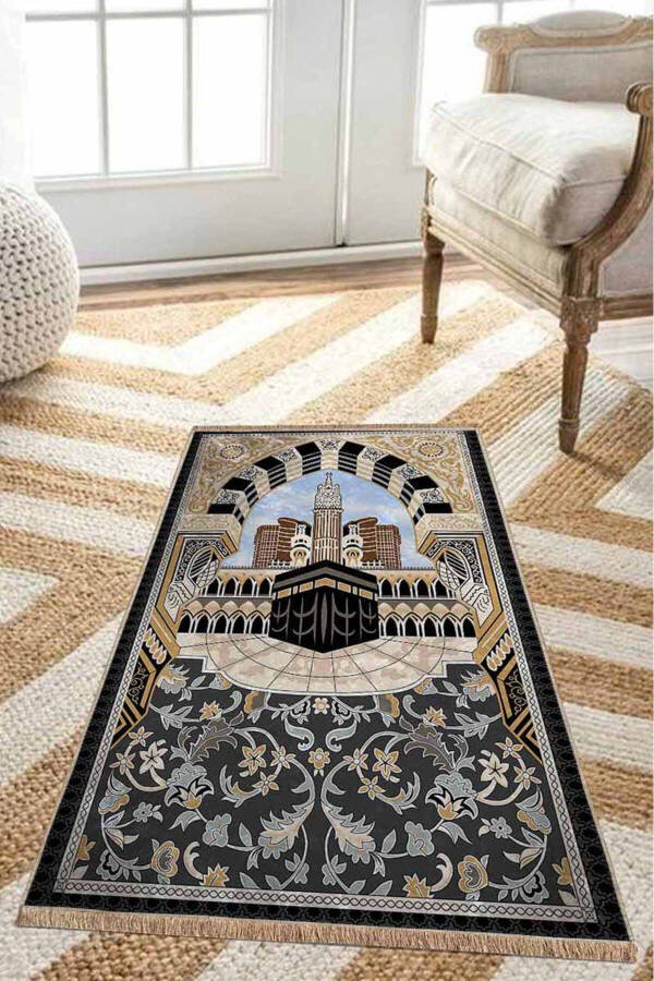 70x120cm Suede Bottom Prayer Rug - Kaaba - 1