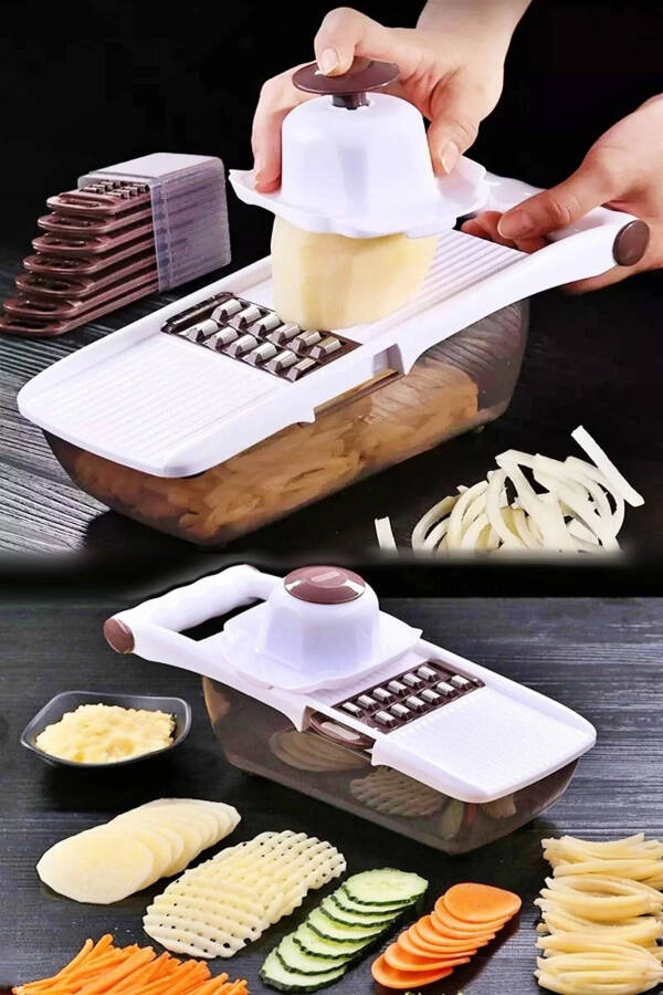 8 Blade Vegetable Potato Grater Mandoline Slicer with Container Luxury Dicer Grater Set - 7