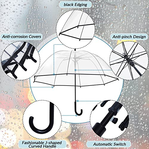 8 Pieces Clear Bubble Umbrella Auto Open Clear Dome Umbrella Windproof Wedding Umbrellas for Rain Transparent Umbrella with J Hook Handle for Bride Groom Gifts Bridal Party Outing Graduation Prom - 4