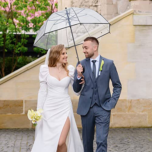 8 Pieces Clear Bubble Umbrella Auto Open Clear Dome Umbrella Windproof Wedding Umbrellas for Rain Transparent Umbrella with J Hook Handle for Bride Groom Gifts Bridal Party Outing Graduation Prom - 5