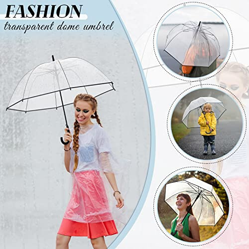 8 Pieces Clear Bubble Umbrella Auto Open Clear Dome Umbrella Windproof Wedding Umbrellas for Rain Transparent Umbrella with J Hook Handle for Bride Groom Gifts Bridal Party Outing Graduation Prom - 6