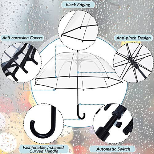 8 Штук Прозрачный Пузырьковый Зонт Автоматическое Открытие Прозрачный Купольный Зонт Ветрозащитный Свадебный Зонтик Для Дождя Прозрачный Зонт С Ручкой J-образной Формы Для Подарков Невесты Жениха Свадебная Вечеринка Выходной Выпускной Бал - 4