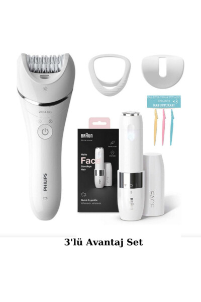 8000 Series Wet/Dry Epilator - Braun Mini Trimmer - Eyebrow Razor 3-Piece Set - 7