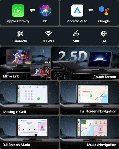 9'' Kablosuz Apple CarPlay Ekranı Araba ve Android Auto İçin 4K Dash Cam, Taşınabilir Araba Stereo, 1080P Geri Görüş Kamerası, GPS Navigasyon, Araba Ses Alıcıları Bluetooth, Ayna Bağlantısı, Sesli Kontrol - 2