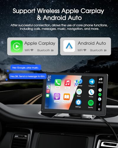 9'' Kablosuz Apple CarPlay Ekranı Araba ve Android Auto İçin 4K Dash Cam, Taşınabilir Araba Stereo, 1080P Geri Görüş Kamerası, GPS Navigasyon, Araba Ses Alıcıları Bluetooth, Ayna Bağlantısı, Sesli Kontrol - 3