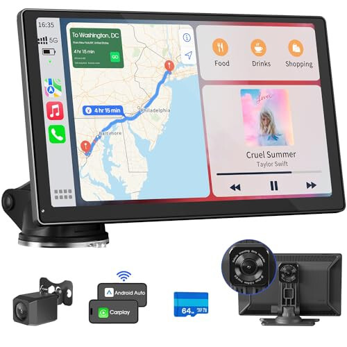 9'' Wireless Apple Carplay Screen for Car & Android Auto with 4K Dash Cam, Portable Car Stereo, 1080P Backup Camera, GPS Navigation, Car Audio Receivers Bluetooth, Mirror Link, Voice Control - 1