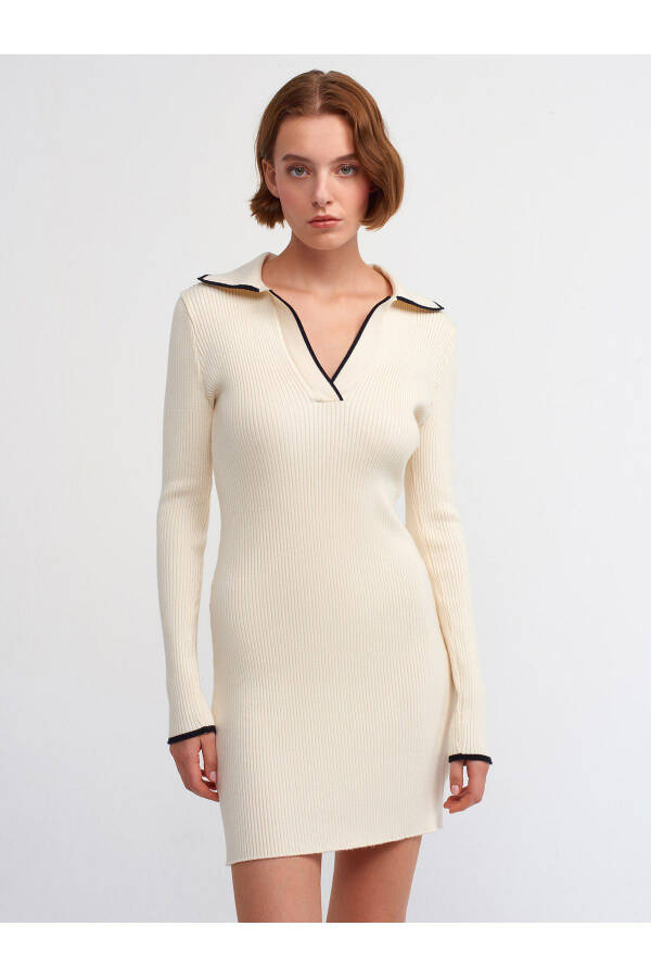 90159 Polo Neck Knit Dress - Cream - Black - 17