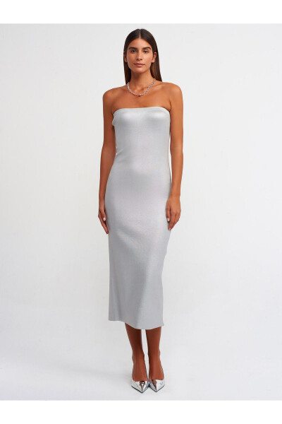 90175 Strapless Foil Print Knit Dress-Silver - 11