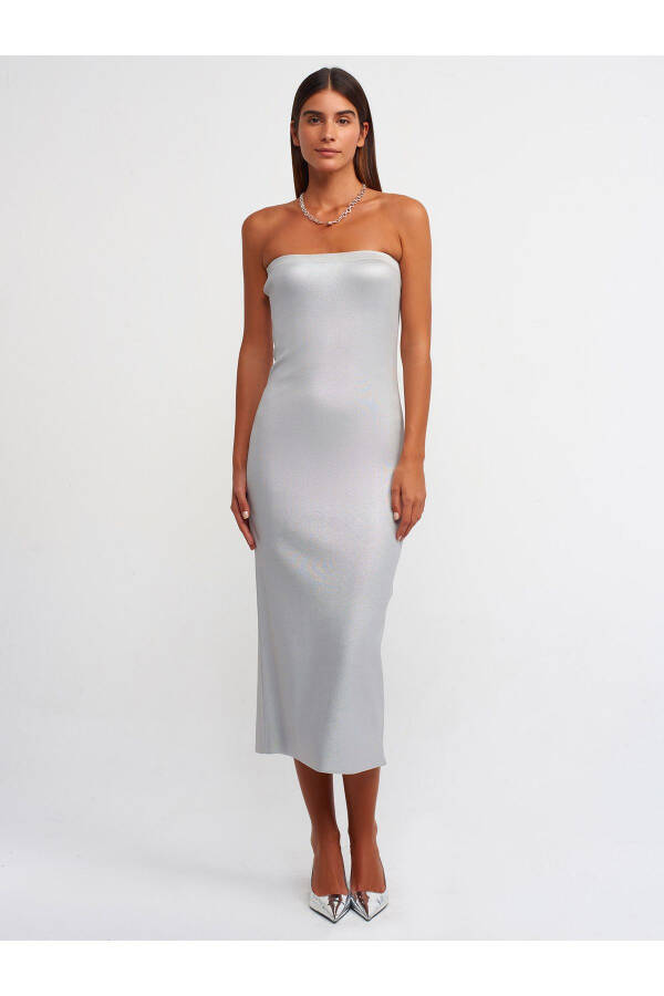 90175 Strapless Foil Print Knit Dress-Silver - 6