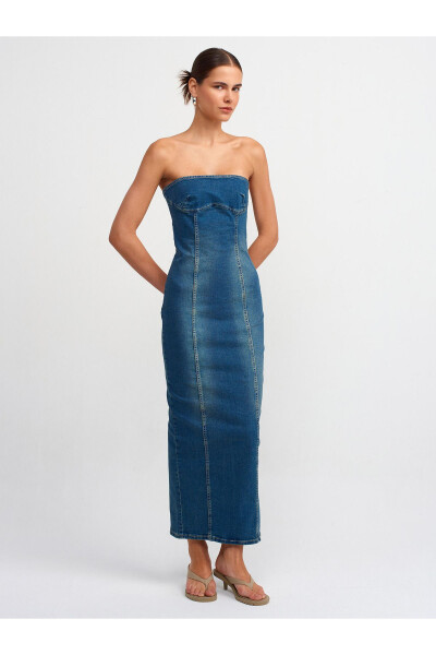 90535 Long Strapless Denim Dress with Lycra - Tint - 9