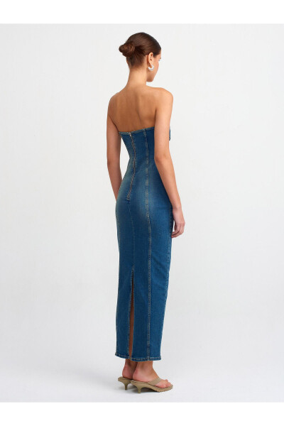 90535 Long Strapless Denim Dress with Lycra - Tint - 10