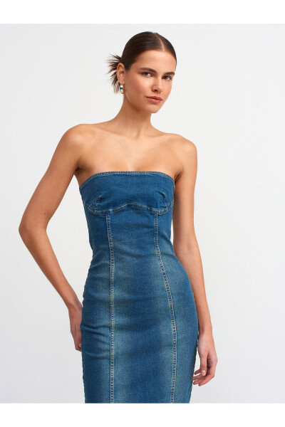 90535 Long Strapless Denim Dress with Lycra - Tint - 12