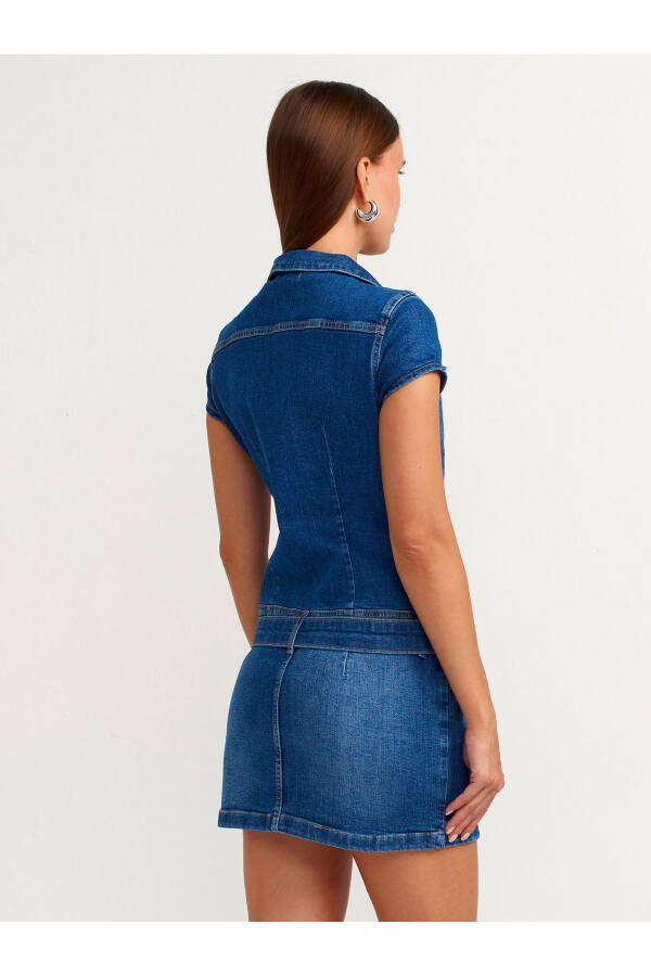 90539 Düğmeli Denim Mini Elbise - Mavi - 18