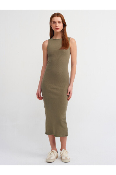 90891 Sleeveless Long Dress with Wash Effect - Khaki - 17