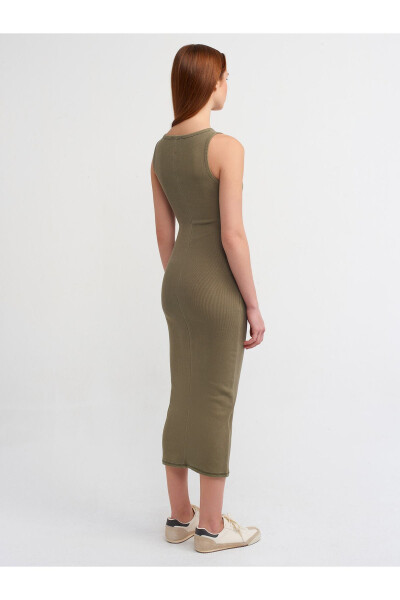 90891 Sleeveless Long Dress with Wash Effect - Khaki - 18