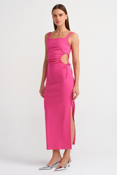 9094 Long Dress with Window Detail - Fuchsia - 1