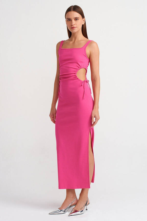 9094 Long Dress with Window Detail - Fuchsia - 1