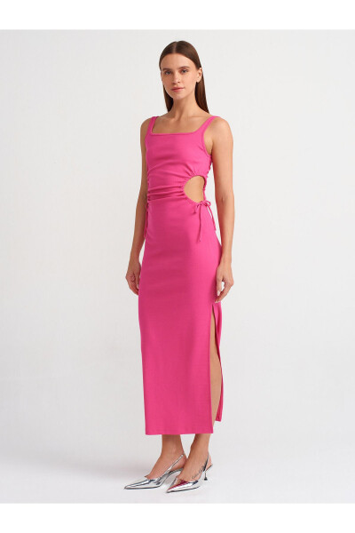 9094 Long Dress with Window Detail - Fuchsia - 2