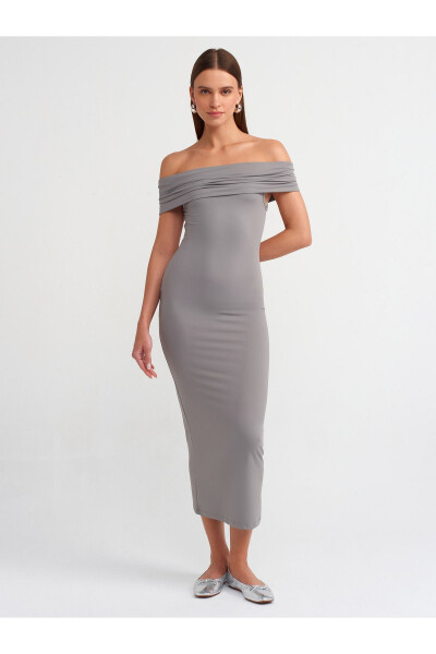 91109 Off-Shoulder Midi Dress - Grey - 17