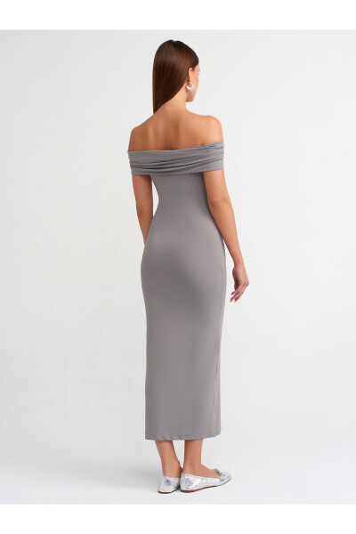 91109 Off-Shoulder Midi Dress - Grey - 18