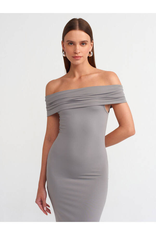 91109 Off-Shoulder Midi Dress - Grey - 19