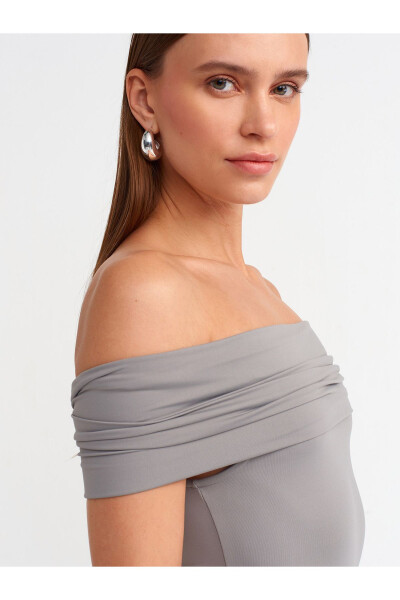 91109 Off-Shoulder Midi Dress - Grey - 20