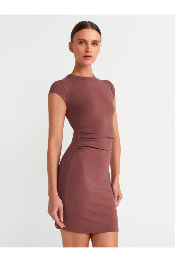 91114 Ruched Bodycon Mini Dress - Coffee - 17