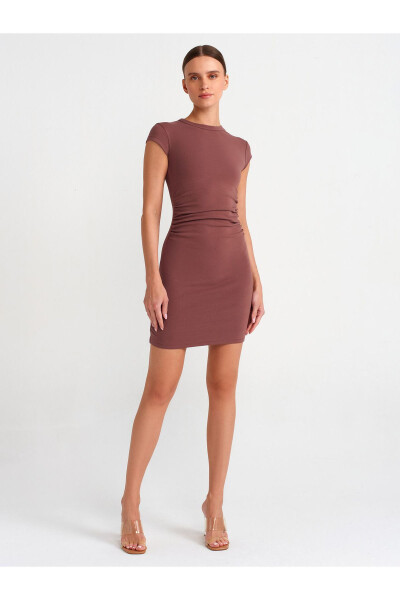 91114 Ruched Bodycon Mini Dress - Coffee - 19