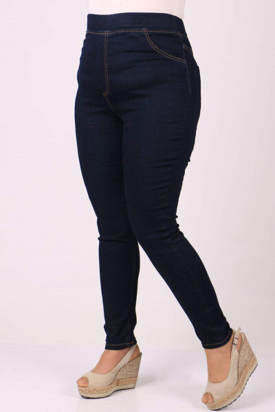 9184 Plus Size Elastic Waist Slim Fit Jeans - Navy - 1