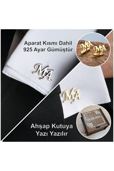 925 Sterling Silver 2 Letter Cufflinks Gold Plated Groom Gift Personalized - 1