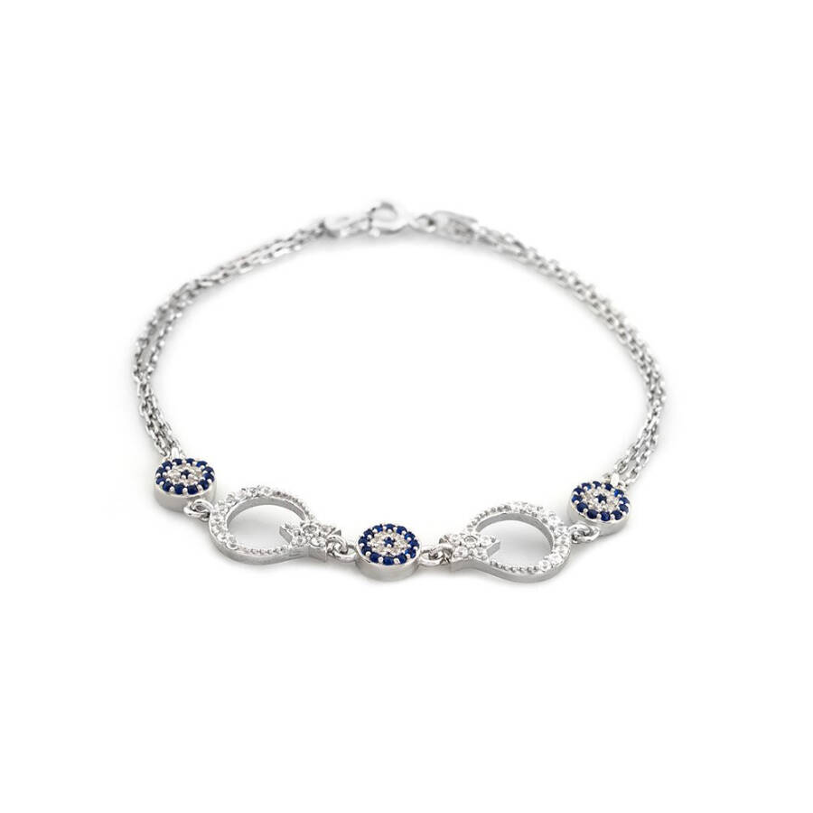 925 Sterling Silver Women's Bracelet with Crescent Moon Design and Blue-White Zircon Stones - 4