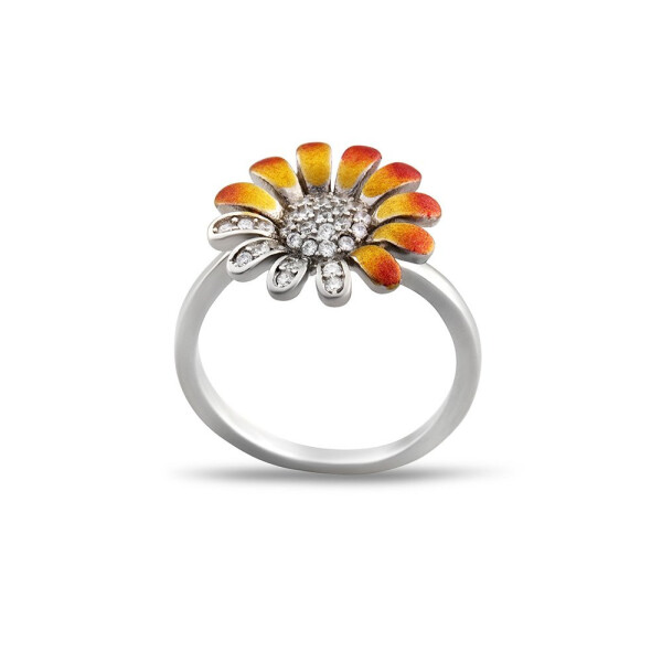 925 Sterling Silver Women's Ring with Zircon Stone and Daisy Design - 2