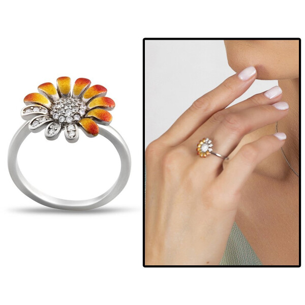 925 Sterling Silver Women's Ring with Zircon Stone and Daisy Design - 3