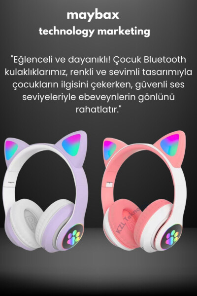 A Kalite Vilya Kedi Kulağı Detaylı Uyumlu Bluetooth Kablosuz Kulaklık Çocuk Oyuncu - 32