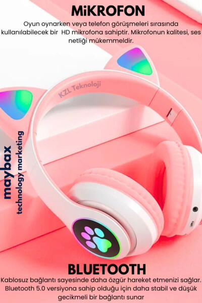 A Quality Vilya Cat Ear Detailed Compatible Bluetooth Wireless Headphones for Kids Gamer - 21