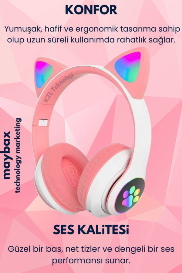 A Quality Vilya Cat Ear Detailed Compatible Bluetooth Wireless Headphones for Kids Gamer - 12