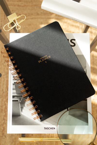 A5 Spiral Bound Linen Perpetual Planner Agenda Black - 1