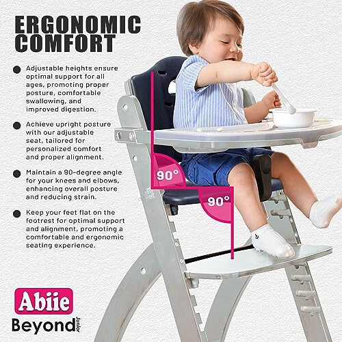 Abiie Beyond Junior Wooden High Chair with Tray - Convertible Baby Highchair - Adjustable High Chair for Babies/Toddlers/6 Months up to 250 Lbs - Stain & Water Resistant Natural Wood/Olive Cushion - 35